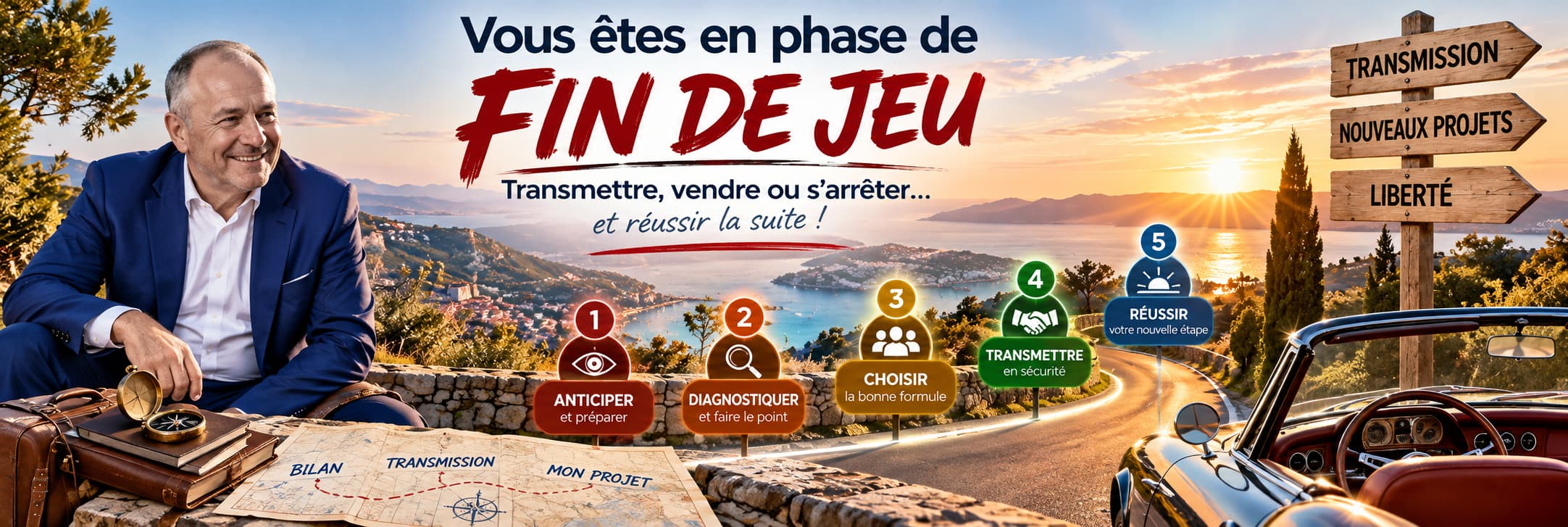 Phase de fin de jeu de l’entreprise : anticiper, diagnostiquer, choisir, transmettre l’entreprise en sécurité et préparer son nouveau projet de vie.