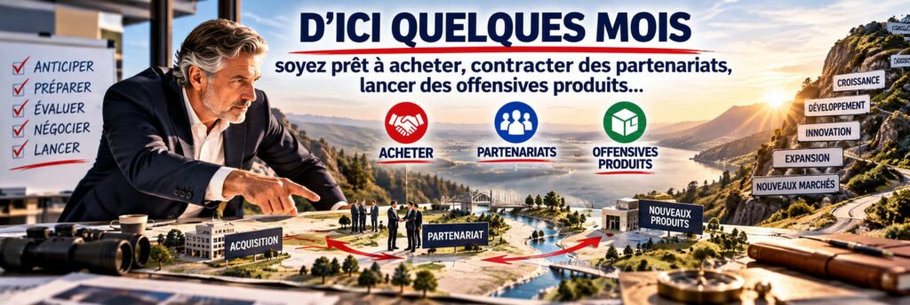 Stratégie en phase d’hyperconcurrence : anticiper pour préparer des acquisitions, partenariats et offensives produits sur de nouveaux marchés.
