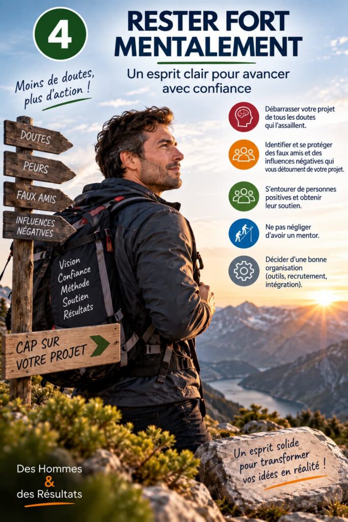 Entrepreneur gardant le cap sur son projet malgré les doutes, les peurs et les influences négatives lors du lancement de son entreprise.