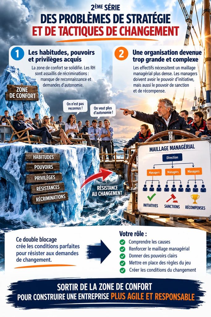 Phase multi-crises : sortir de la zone de confort, renforcer le maillage managérial et donner aux managers les pouvoirs nécessaires pour conduire le changement.
