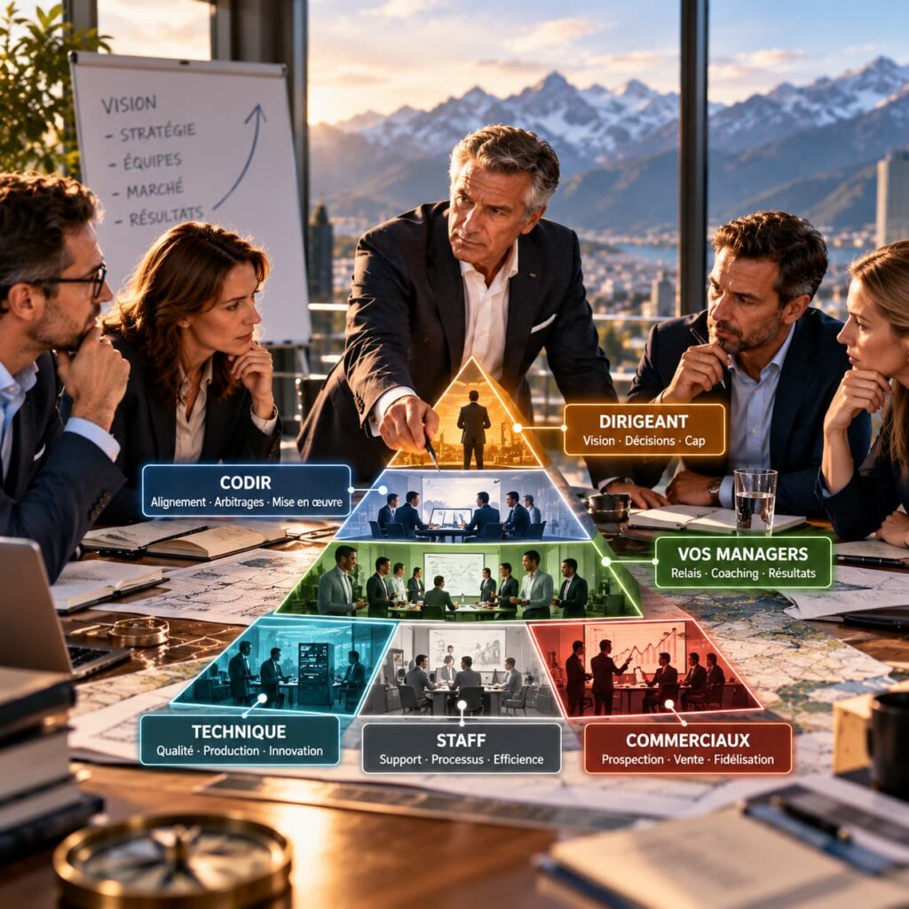 Pyramide stratégique en réunion dirigeante